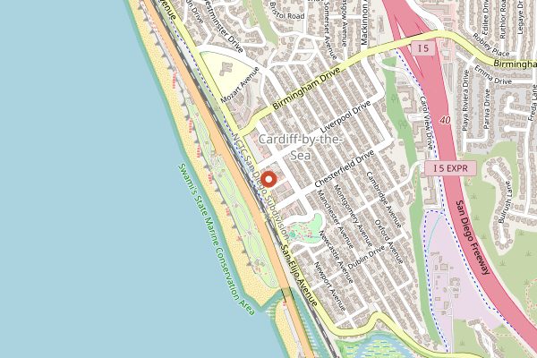 Map showing VG Donut and Bakery in San Diego
