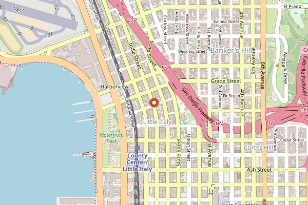 Map showing Born and Raised Rooftop in San Diego
