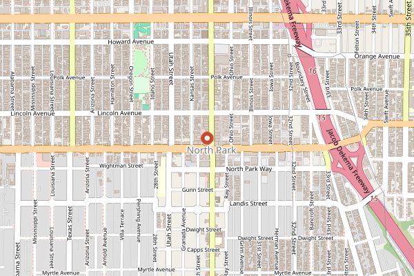 Map showing Coin-Op Game Room in San Diego