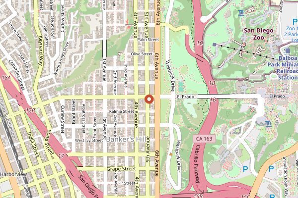 Map showing CUCINA urbana Bar in San Diego