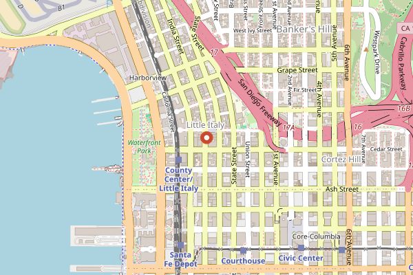 Map showing Princess Pub and Grille in San Diego