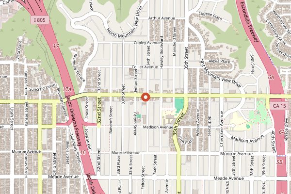 Map showing Sycamore Den in San Diego
