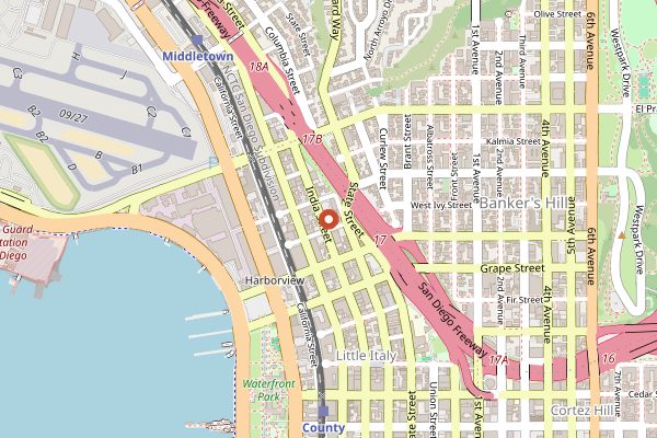 Map showing Ballast Point Tasting Room and Kitchen Little Italy in San Diego