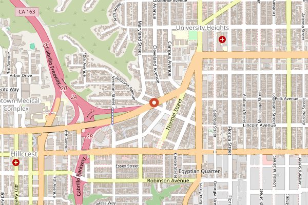 Map showing Great Maple Hillcrest in San Diego
