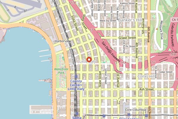 Map showing Filippi's Pizza Grotto Little Italy in San Diego