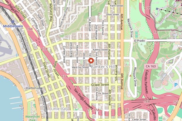Map showing Hob Nob Hill in San Diego