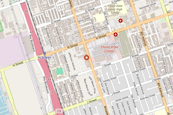Map showing Tacos El Gordo in San Diego