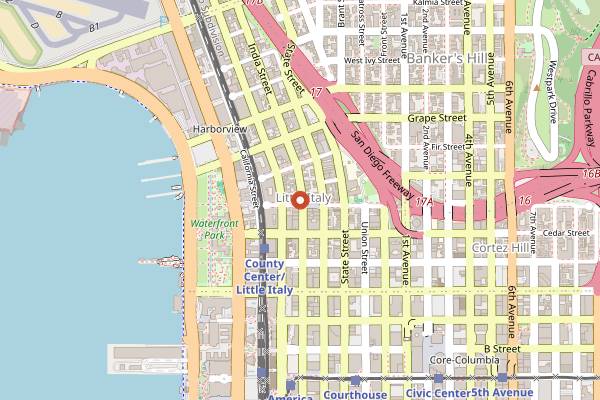 Map showing Caffe Italia in San Diego