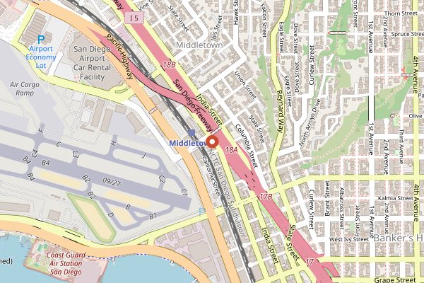 Map showing James Coffee Co in San Diego