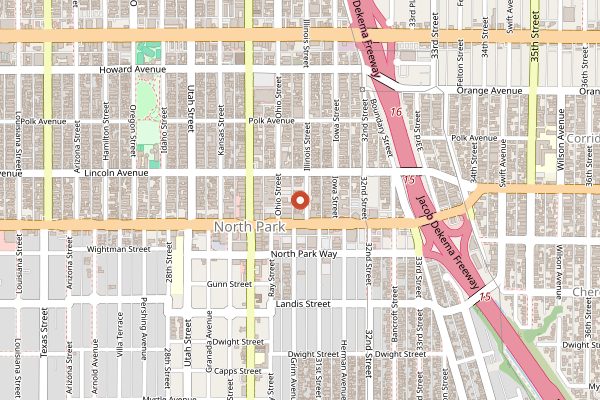 Map showing El Comal in San Diego
