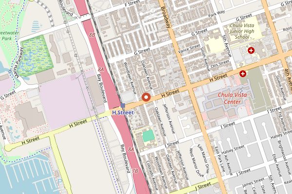 Map showing Tacos El Gordo in San Diego