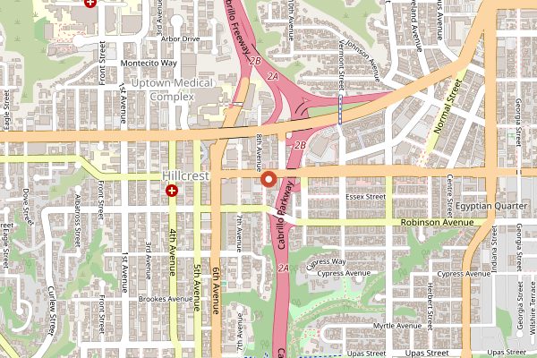 Map showing Better Buzz Coffee Hillcrest in San Diego
