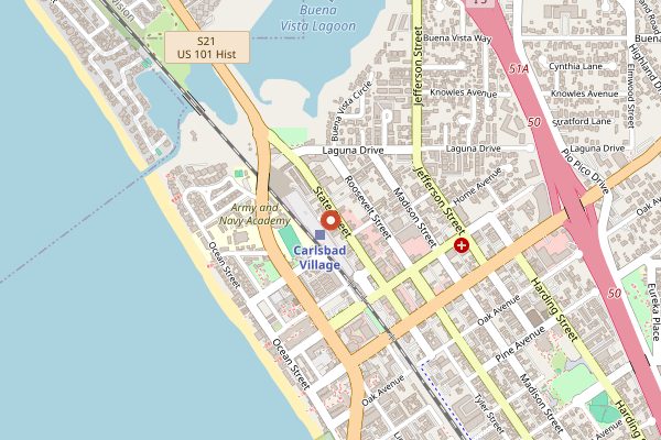 Map showing Jeune et Jolie in San Diego
