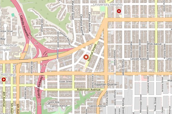 Map showing Hillcrest Farmers Market in San Diego