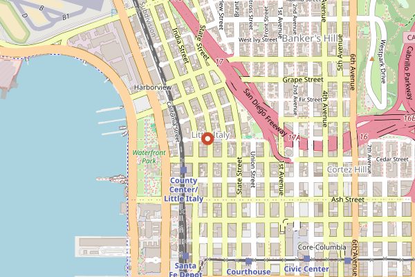 Map showing Little Italy Mercato in San Diego