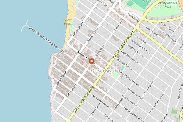 Map showing Ocean Beach Wednesday Farmers Market in San Diego