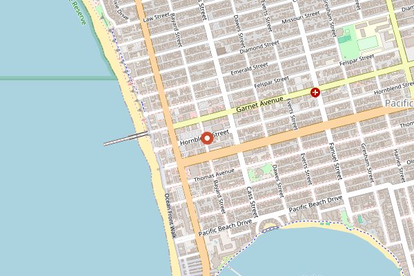 Map showing Pacific Beach Tuesday Farmers Market in San Diego