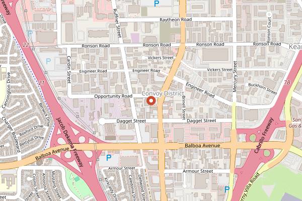 Map showing Convoy Music Bar in San Diego