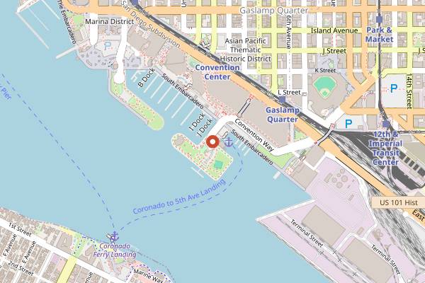 Map showing Number One Fifth Avenue in San Diego