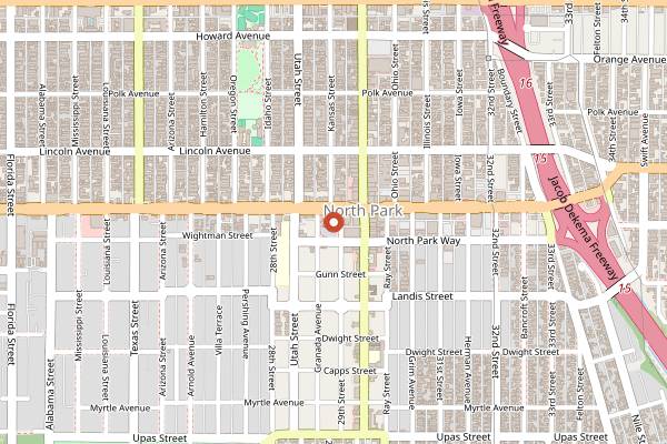 Map showing The Observatory North Park in San Diego