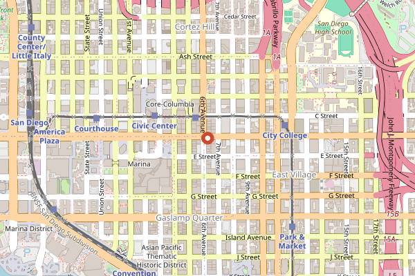 Map showing Parq Nightclub in San Diego