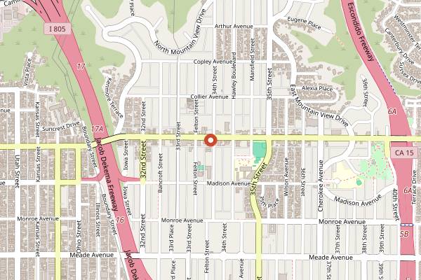 Map showing Sycamore Den in San Diego
