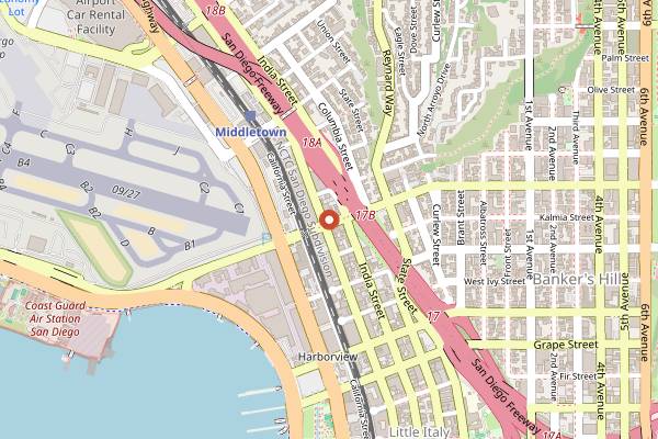 Map showing The Casbah in San Diego