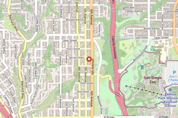 Map showing Top of the Park in San Diego