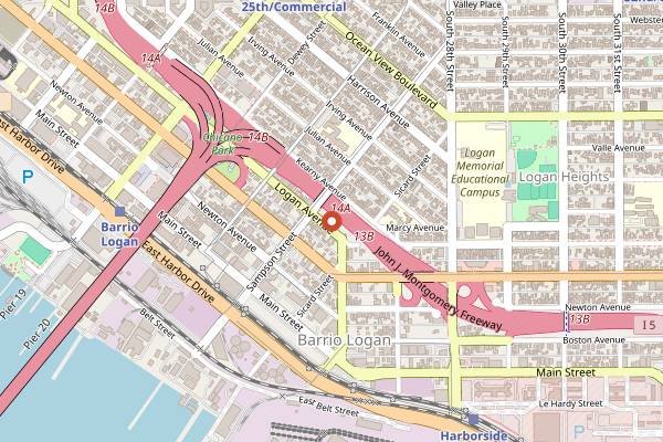 Map showing Fonda del Barrio in San Diego