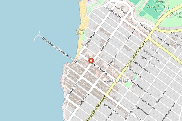 Map showing Hodad's in San Diego