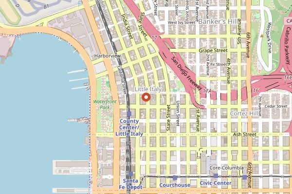 Map showing Ironside Fish and Oyster in San Diego