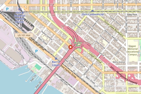 Map showing Las Cuatro Milpas in San Diego