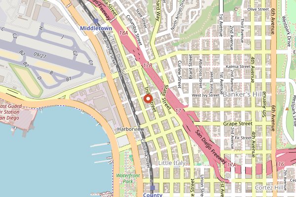 Map showing Bottlecraft Little Italy in San Diego