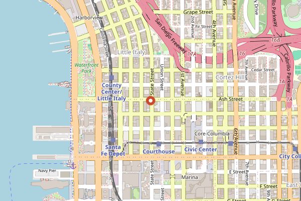 Map showing Carruth Cellars Wine Garden Little Italy in San Diego