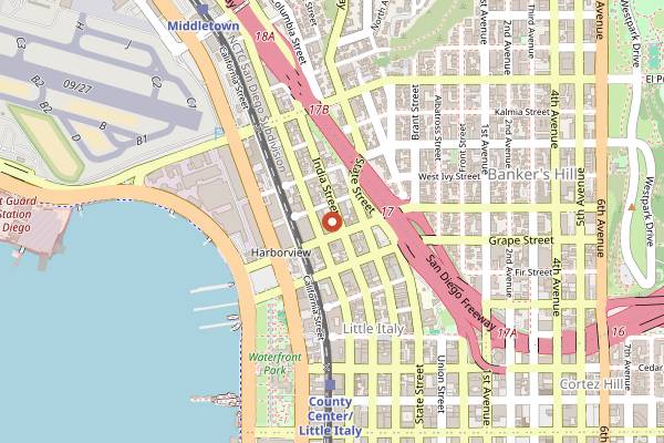 Map showing Pali Wine Co. Little Italy in San Diego