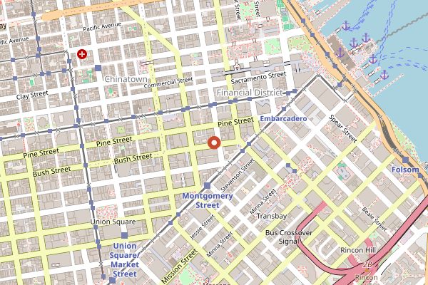 Map showing The Treasury in San Francisco