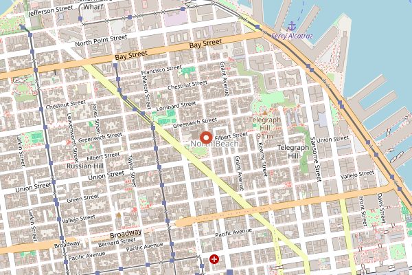 Map showing Mama's on Washington Square in San Francisco