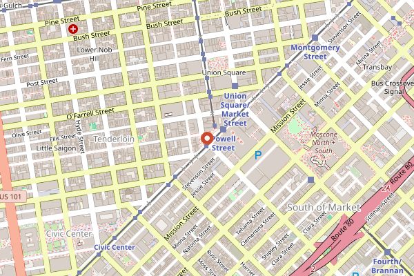 Map showing Kin Khao in San Francisco
