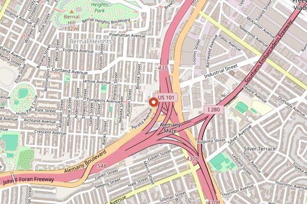 Map showing Alemany Farmers Market in San Francisco