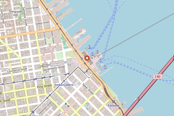 Map showing Ferry Plaza Farmers Market in San Francisco