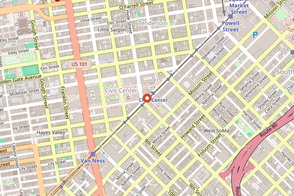 Map showing Heart of the City Farmers Market in San Francisco