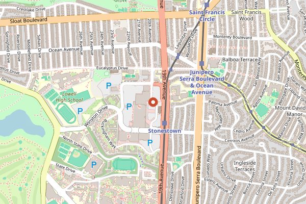 Map showing Stonestown Farmers Market in San Francisco