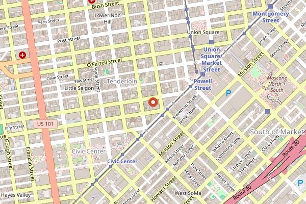 Map showing Aunt Charlie's Lounge in San Francisco