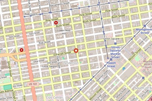 Map showing Bourbon and Branch in San Francisco