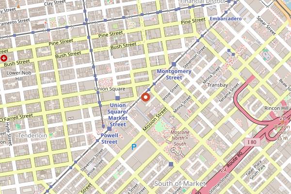 Map showing Super Duper Burgers, 721 Market in San Francisco
