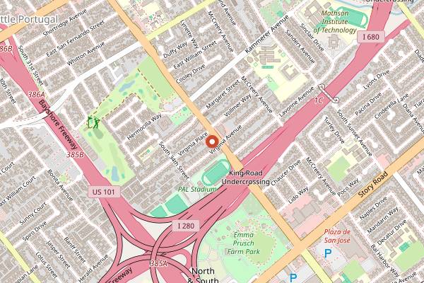 Map showing Pink Elephant Bakery in San Jose