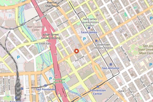 Map showing Five Points Cocktail Bar in San Jose