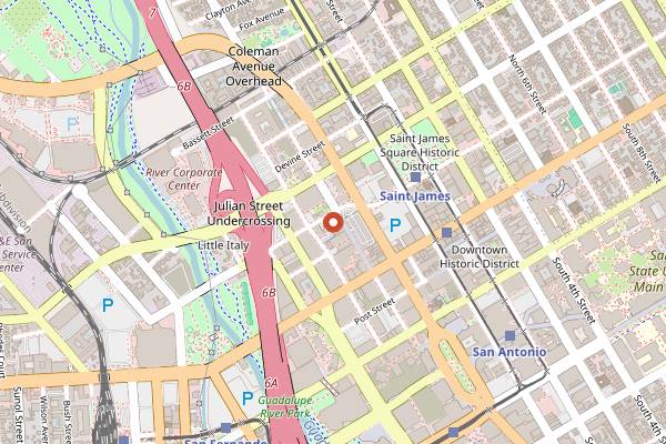 Map showing San Pedro Market Bar in San Jose