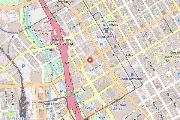 Map showing The Pressroom in San Jose