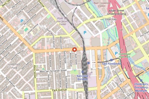 Map showing Floodcraft Brewing Company in San Jose